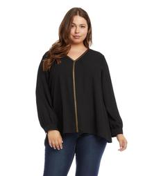 Plus Size Studded Long Sleeve Top