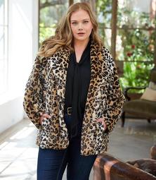 Plus Size Leopard Faux Fur Coat