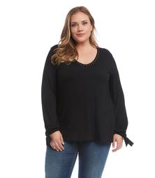 Plus Size Studded Tie Sleeve Top