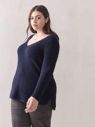 Rounded-Hem V-Neck Sweater - Addition Elle