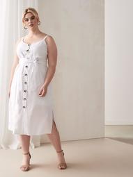 Button-Front Dress with Self-Sash