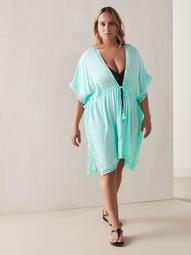 Solid Beach Cover Up with Crochet Trim - Sea