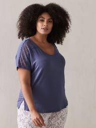 Solid PJ Top with Lace V-Neckline