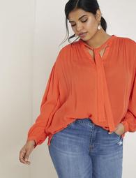 Bow Neck Pleated Top
