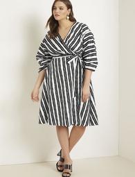 Striped Wrap Dress with Puff Sleeves