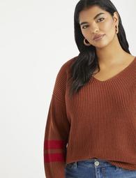 V-Neck Sweater with Stripe