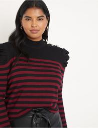 Stripe Sweater with Button Collar