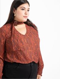 V-Neck Blouse with Tie Neck