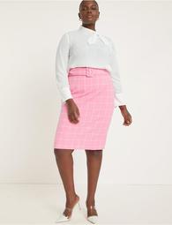 Plaid Column Skirt with Belt
