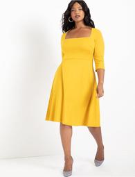 3/4 Sleeve Fit and Flare Dress