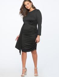 Ruched Dress with Skirt Overlay