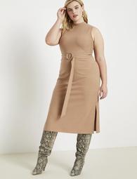 Belted Ribbed Midi Dress