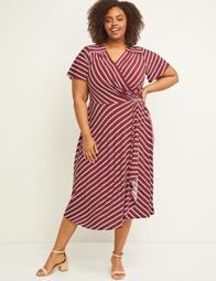 Striped Faux-Wrap Midi Dress