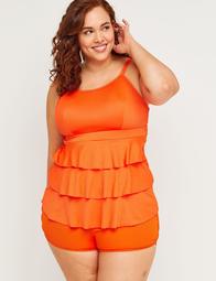 Relaxed Flounce Swim Tankini Top with No-Wire Bra - Ribbed