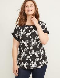 Floral Mixed-Fabric Dolman Tee
