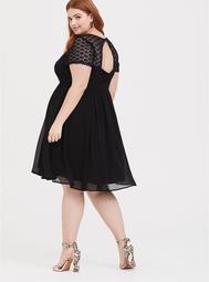 Black Crochet & Chiffon Skater Dress