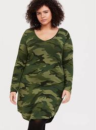 Green Camo Jersey T-shirt Dress