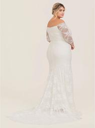 Special Occasion Ivory Off Shoulder Sequin & Lace Gown