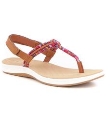 Sperry Seabrook Elsie Leather Striped Rope T-Strap Sandals