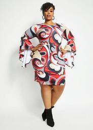 Abstract Bell Sleeve Dress