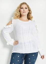 Ruffled Cold-Shoulder Sweater