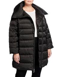 Plus Size Brooklyn Asymmetrical Zip Pillow-Collar Puffer Coat