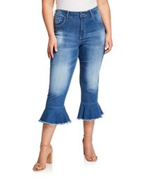 Plus Size Skinny Raw-Edge Ruffle Cropped Jeans