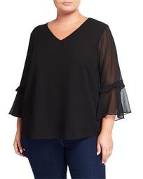 Plus Size V-neck Blouse With Bell And Ruffle