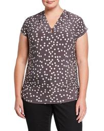 Plus Size Polka Dot-Print Side Shirring Top
