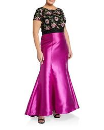 Plus Size Floral Lace & Sateen Mermaid Gown
