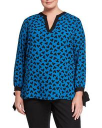 Plus Size Printed Tie-Cuff Blouse