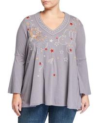 Plus Size Calisto Embroidered Cotton Swing Blouse
