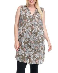 Plus Size Floral Printed Sleeveless Tunic