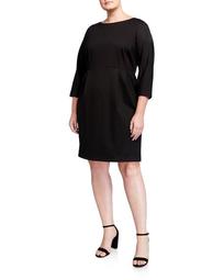 Plus Size 3/4-Sleeve Dolman Ponte Sheath Dress