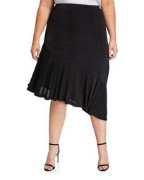 Plus Size Demi Asymmetrical Flounce-Hem Midi Skirt