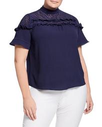 Plus Size Embroidered Lace Blouse w/ Ruffles