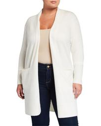 Plus Size Long Luxe Cardigan with Ribbed Sleeves