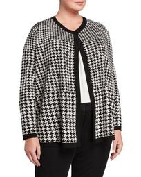 Plus Size Houndstooth Open-Front Cardigan