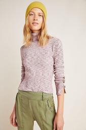 Button-Sleeve Turtleneck Sweater