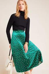 Carly Pleated Velvet Midi Skirt
