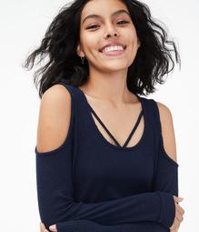 Long Sleeve Strappy Cold-Shoulder Top***