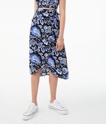 Tonal Floral Midi Wrap Skirt