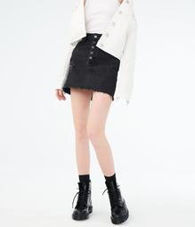High-Rise Button-Front Denim Mini Skirt