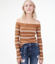 Long Sleeve Striped Off-The-Shoulder Bodycon Top