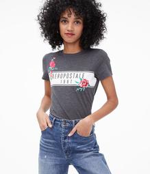Aeropostale Embroidered Flowers Graphic Tee