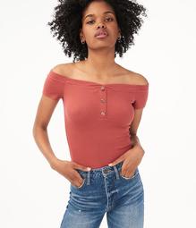 Seriously Soft Off-The-Shoulder Henley Bodycon Top