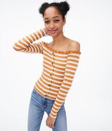 Long Sleeve Seriously Soft Striped Off-The-Shoulder Bodycon Top