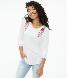 Long Sleeve Seriously Soft Floral Embroidered Crew Tee