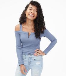 Long Sleeve Seriously Soft Variegated V-Wire Cold-Shoulder Top