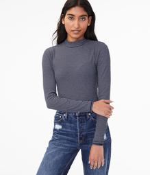 Long Sleeve Seriously Soft Striped Mock-Neck Tee